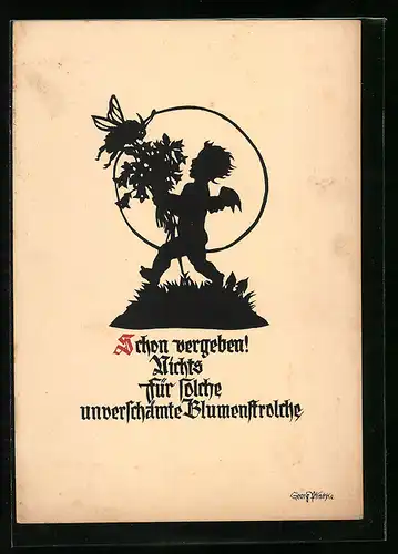 Künstler-AK Georg Plischke: Kleiner Engel mit Blume und Biene