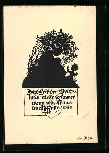 Künstler-AK Georg Plischke: Mutter mit ihrem Kind, Engel mit Kerze, Schattenbild