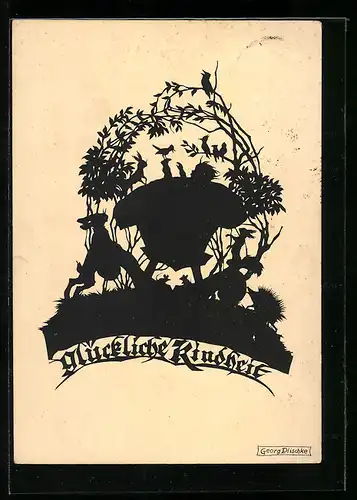 Künstler-AK Georg Plischke: Glückliche Kindheit, Kleinkind in der Wiege umgeben von Tieren