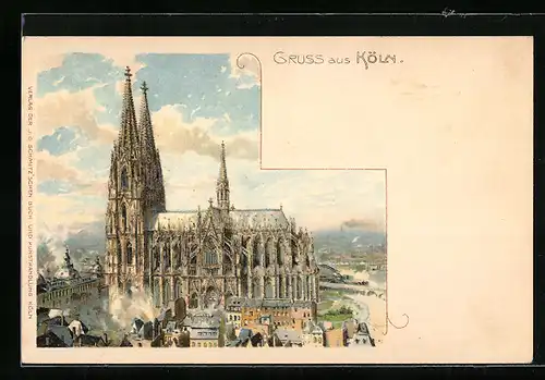 Lithographie Köln, Blick auf den Dom