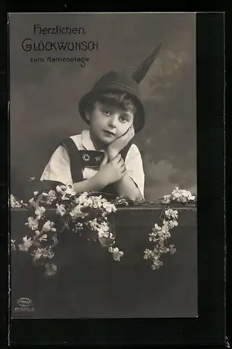 Foto-AK Amag Nr. 61325 /5: Kleiner Bayer mit Glückwünschen zum Namenstag