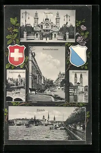 AK Zürich, Bahnhofstrasse, Tonhalle, Landesmuseum