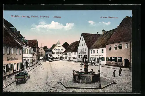 AK Gräfenberg /Fränk. Schweiz, Oberer Marktplatz mit Geschäften und Rathaus
