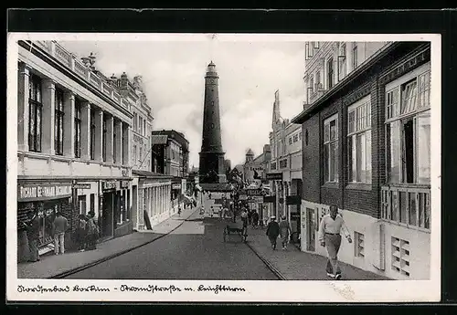AK Borkum, Strandstrasse mit Leuchtturm