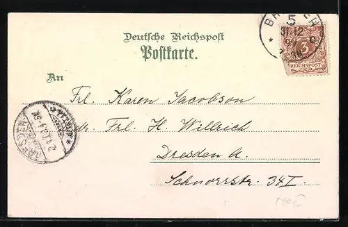 Lithographie Bremen, Restaurant Ratskeller, Kaiser Wilhelm I. Brunnen, Rathaus mit Dom und Börse, Gewerbehaus