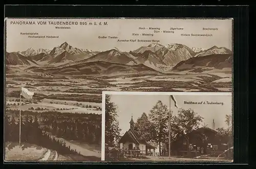 AK Taubenberg, Gasthaus Blockhaus auf dem Taubenberg, Panorama