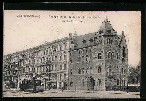 AK Berlin-Charlottenburg, Akademisches Institut für Kirchenmusik, Hardenbergstrasse, Strassenbahn