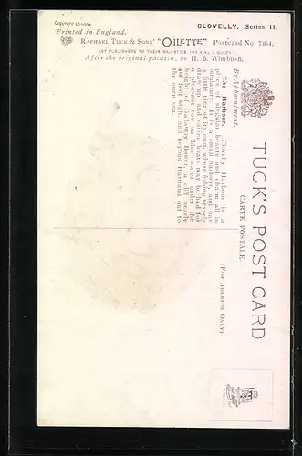 AK Clovelly, The Harbour, Segelschiffe mit Blick auf Häuser am Hang