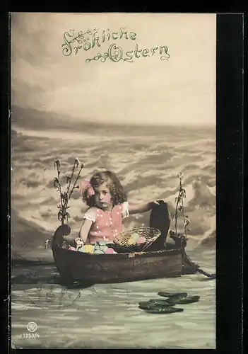 Foto-AK RPH Nr. 1393 /4: Mädchen im Boot zu Ostern