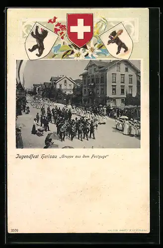 AK Herisau, Jugendfest, Gruppe aus dem Festzug, Wappen