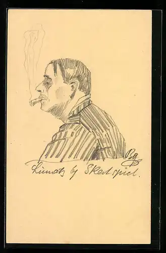 Künstler-AK Handgemalt: Mann mit Zigarre