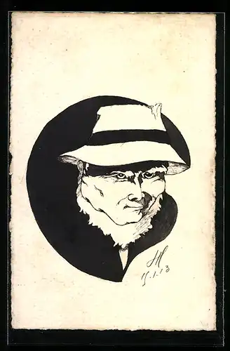 Künstler-AK Handgemalt: Ältere Dame mit Hut