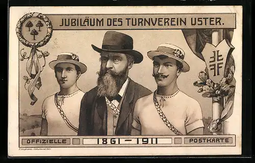 Künstler-AK Uster, Jubiläum des Turnvereins 1861-1911, Wappen