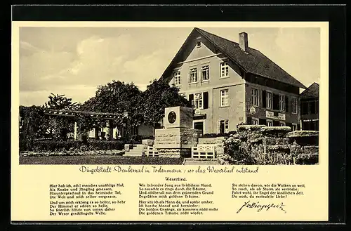 AK Todenmann b. Rintel a. d. W., Gast- u. Pensionshaus Reese-Todenmann, Dingelstedt-Denkmal