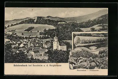 AK Reichenbach b. Bensheim a. d. Bergstrasse, Ortsansicht, Riesensäule-Felsenmeer