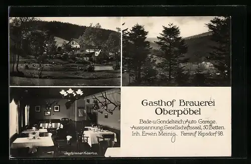 AK Oberpöbel, Gasthof Brauerei, Jagdzimmer Hubertus