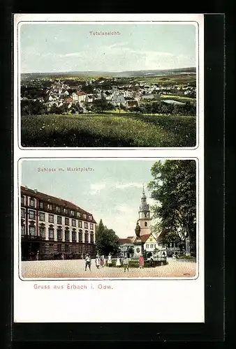 AK Erbach i. Odw., Schloss mit Marktplatz, Totalansicht