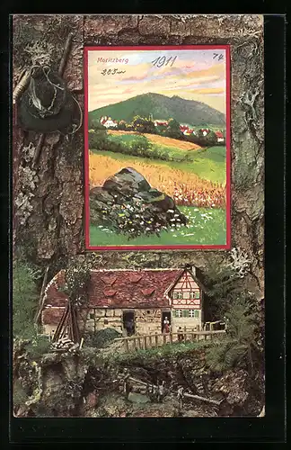 Künstler-AK Moritzberg, Teilansicht, Passepartout