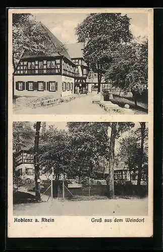 AK Koblenz a. Rhein, Gruss aus dem Weindorf mit Gasthaus