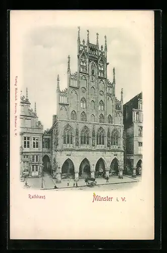 Relief-AK Münster i. W., Passanten vor dem Rathaus