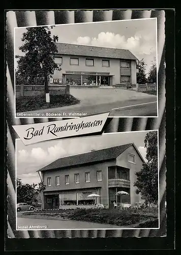 AK Bad Randringhausen, Hotel Ahnsburg, Lebensmittel und Bäckerei Fr. Wehmeier