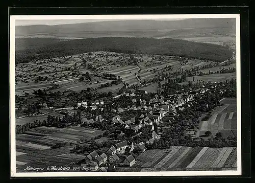 AK Nöttingen b. Pforzheim, Ortsansicht vom Flugzeug aus