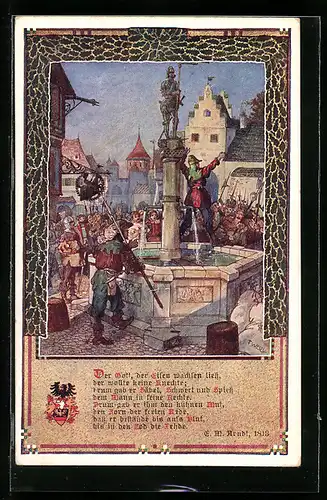 Künstler-AK T. Welzl: Mann stachelt Menge auf sich zu erheben