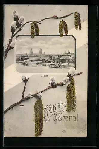 AK Mainz a. Rh., Blick auf das Rheinufer und zum Dom