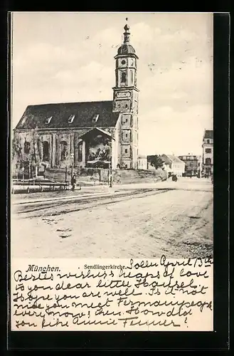 AK München-Sendling, Blick zur Sendlingerkirche