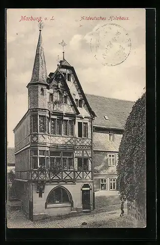 AK Marburg, Blick auf Altdeutsches Holzhaus