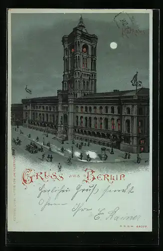 Lithographie Berlin, Rotes Rathaus, Königstrasse