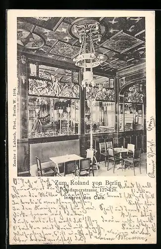 AK Berlin-Tiergarten, Gasthaus Zum Roland, Potsdamerstrasse 127-128, Inneres des Cafe