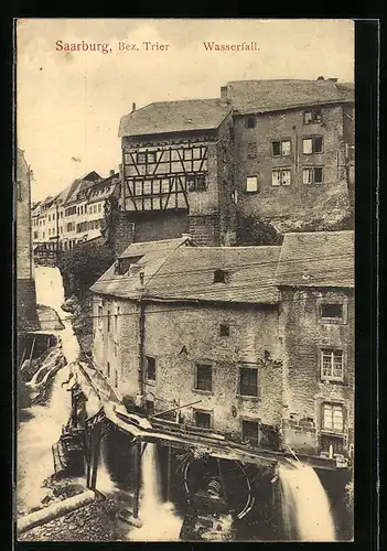 AK Saarburg, Ortspartie mit Wasserfall