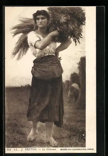 Künstler-AK sign. J. Breton: La Glaneuse, Frau bei der Feldarbeit