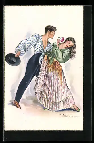 Künstler-AK sign. F. Gisbert Soler: Junges Paar beim Tanz