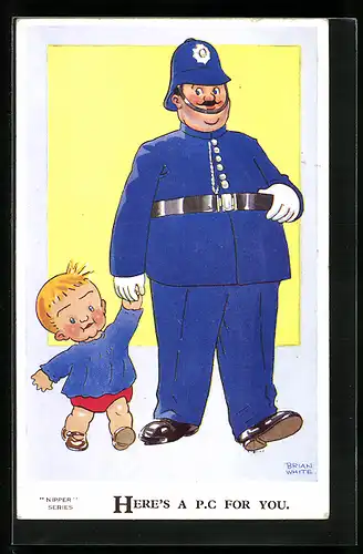 Künstler-AK sign. Brian White: Polizist mit Junge an der Hand