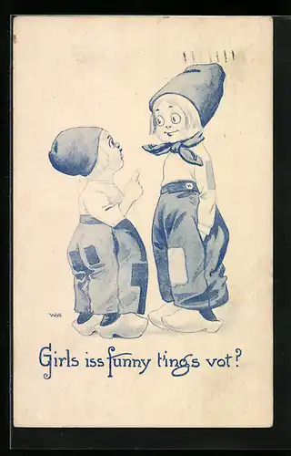 Künstler-AK sign. Wall: Kinder mit Holzschuhen