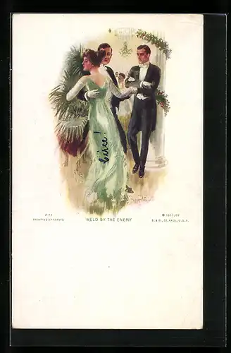 Künstler-AK sign. Travis: Mann schaut eifersüchtig auf tanzendes Paar