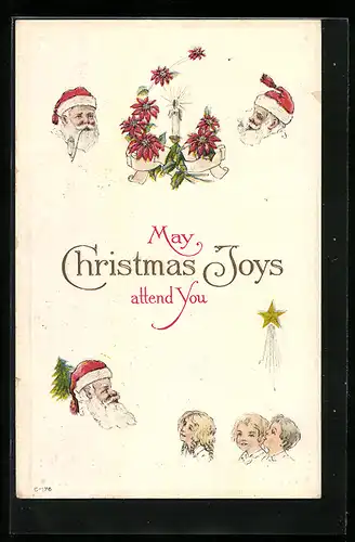 AK Weihnachtsmann mit Blumen und Stern