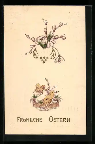 AK Osterküken schlüpfen aus dem Ei