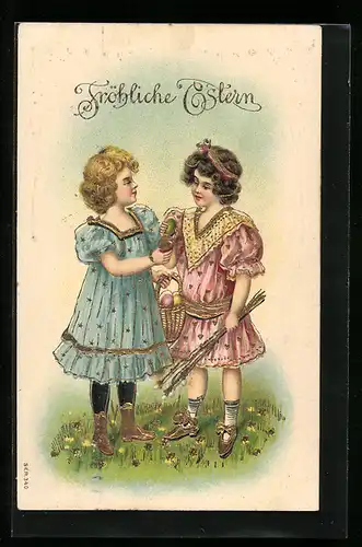 AK Zwei Mädchen zum Osterfest