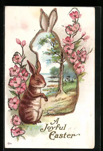 AK Osterhase mit Blüten, A joyful Easter