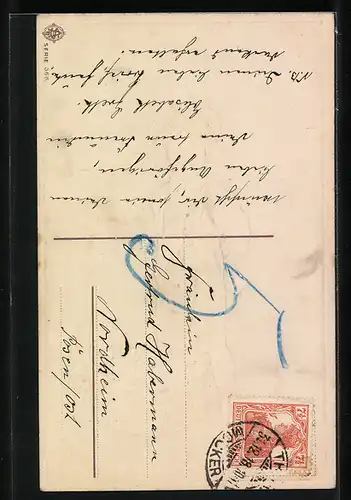 AK Junge mit Vergissmeinnicht zu Neujahr