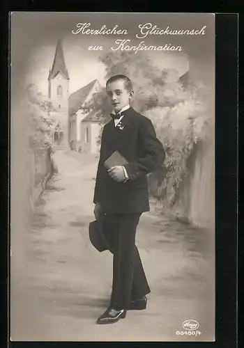 AK Junge mit Hut und Gebetsbuch zur Konfirmation