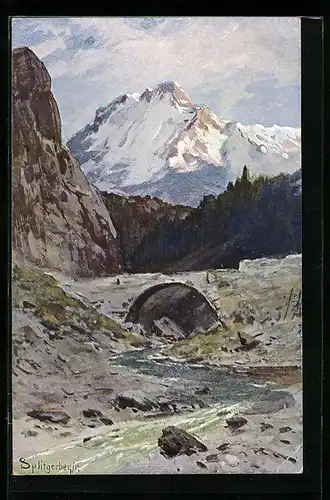 Künstler-AK August Splitgerber: Berglandschaft mit einem Bach