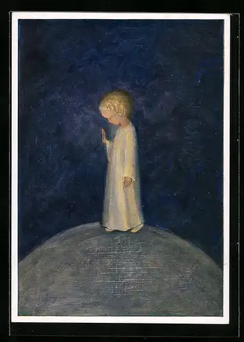 Künstler-AK Maria Spötl: Kind läuft segnend über die Erde