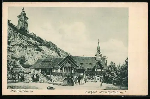 AK Kyffhäuser, Burghof Zum Kyffhäuser und Denkmal