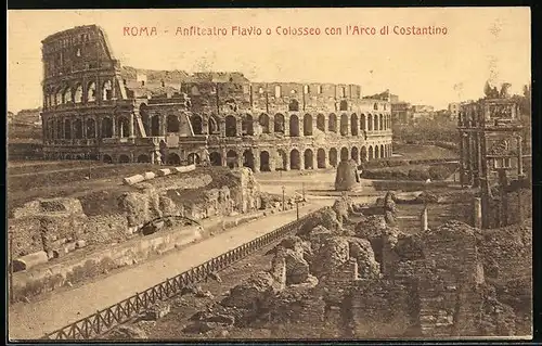 AK Roma, Anfiteatro Flavio o Colosseo con l`Arco di Constantino