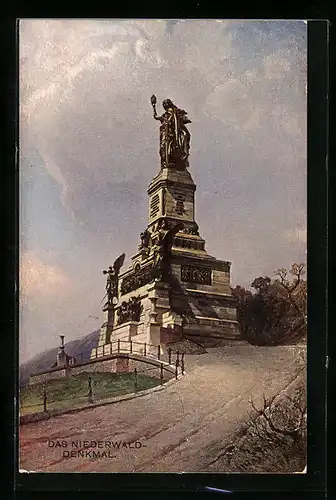 AK Rüdesheim, Blick zum Nationaldenkmal auf dem Niederwald