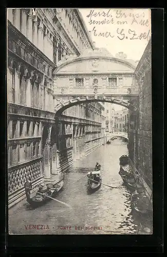 AK Venezia / Venedig, Ponte dei Sospiri, Seufzerbrück, Motiv mit Gondeln